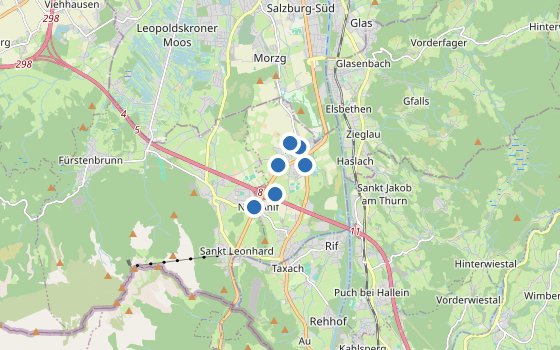Kartenausschnitt mit den Hotels des Reiseziels