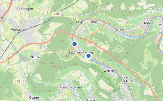 Kartenausschnitt mit den Hotels des Reiseziels