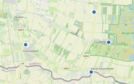 Kartenausschnitt mit den Hotels des Reiseziels