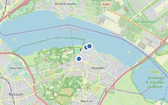 Kartenausschnitt mit den Hotels des Reiseziels