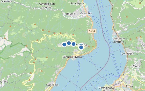 Kartenausschnitt mit den Hotels des Reiseziels