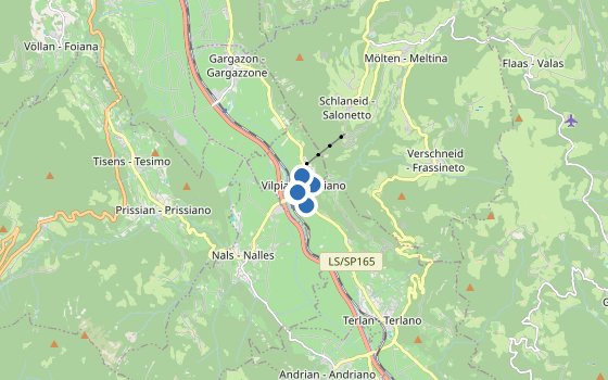 Kartenausschnitt mit den Hotels des Reiseziels