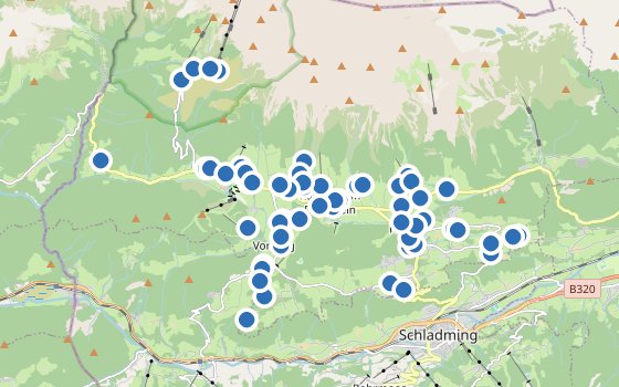 Kartenausschnitt mit den Hotels des Reiseziels