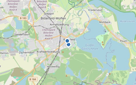 Kartenausschnitt mit den Hotels des Reiseziels