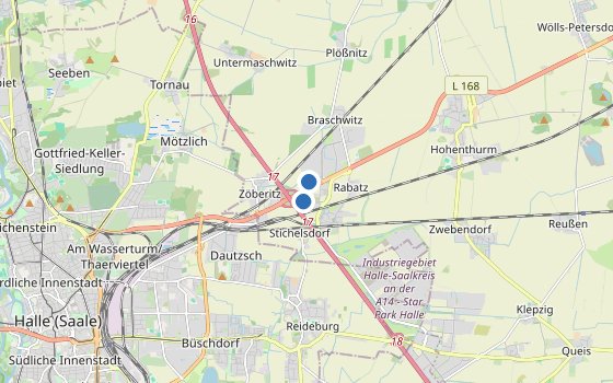 Kartenausschnitt mit den Hotels des Reiseziels