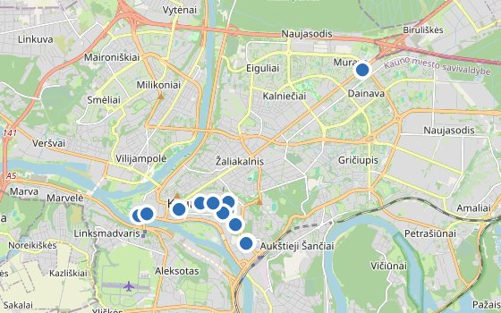Kartenausschnitt mit den Hotels des Reiseziels