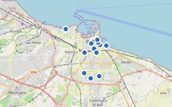 Kartenausschnitt mit den Hotels des Reiseziels