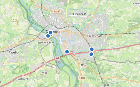 Kartenausschnitt mit den Hotels des Reiseziels