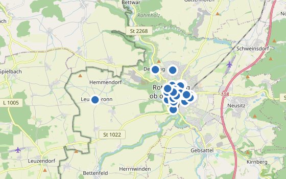 Kartenausschnitt mit den Hotels des Reiseziels