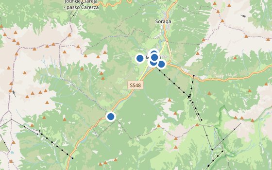 Kartenausschnitt mit den Hotels des Reiseziels