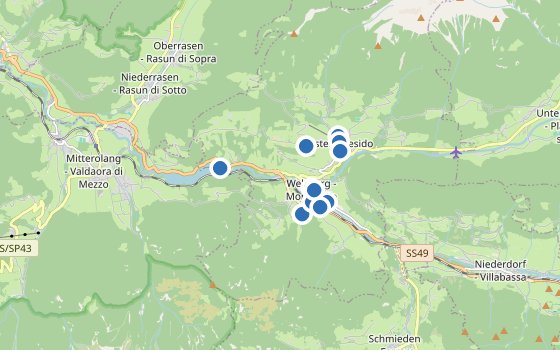 Kartenausschnitt mit den Hotels des Reiseziels