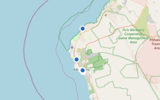 Kartenausschnitt mit den Hotels des Reiseziels