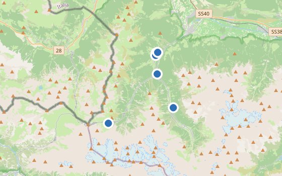 Kartenausschnitt mit den Hotels des Reiseziels