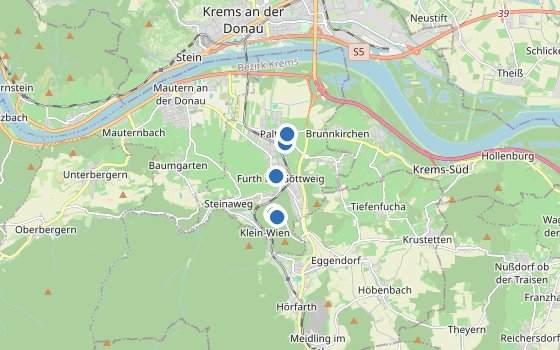 Kartenausschnitt mit den Hotels des Reiseziels