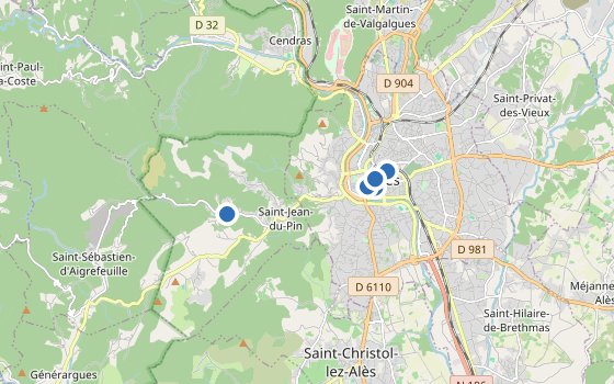 Kartenausschnitt mit den Hotels des Reiseziels