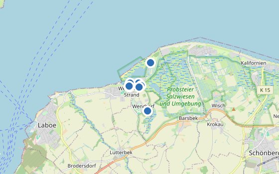 Kartenausschnitt mit den Hotels des Reiseziels