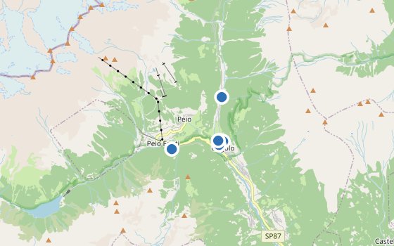 Kartenausschnitt mit den Hotels des Reiseziels
