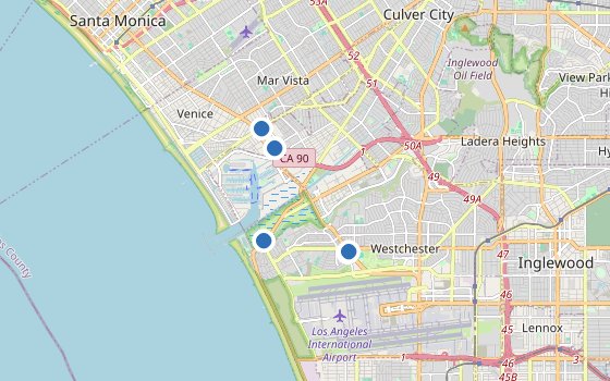 Kartenausschnitt mit den Hotels des Reiseziels