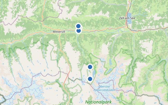 Kartenausschnitt mit den Hotels des Reiseziels