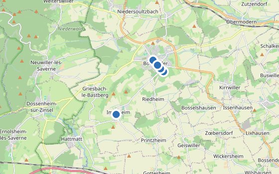 Kartenausschnitt mit den Hotels des Reiseziels