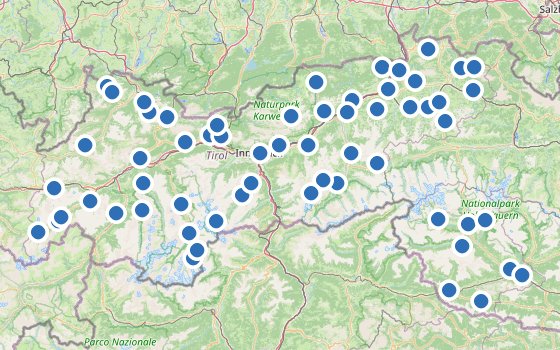 Kartenausschnitt mit den Hotels des Reiseziels