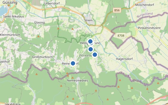 Kartenausschnitt mit den Hotels des Reiseziels
