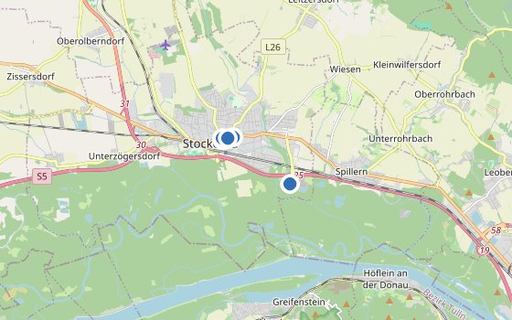 Kartenausschnitt mit den Hotels des Reiseziels