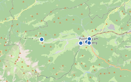Kartenausschnitt mit den Hotels des Reiseziels