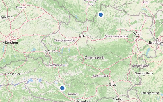 Kartenausschnitt mit den Hotels des Reiseziels