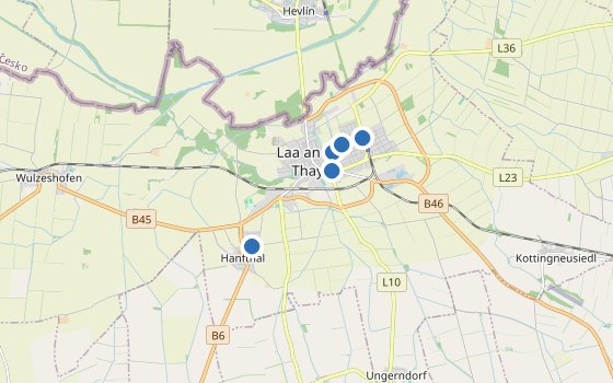 Kartenausschnitt mit den Hotels des Reiseziels
