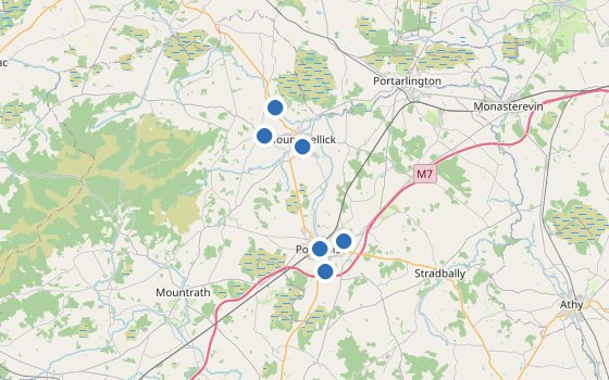 Kartenausschnitt mit den Hotels des Reiseziels