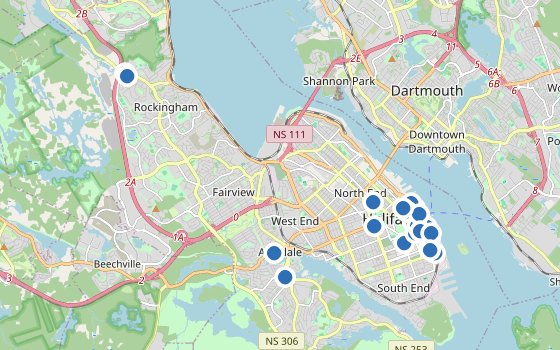 Kartenausschnitt mit den Hotels des Reiseziels