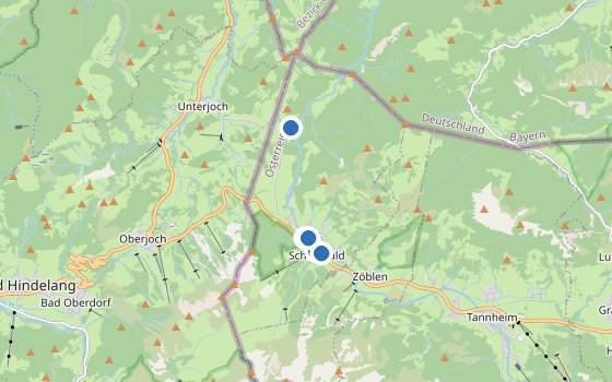 Kartenausschnitt mit den Hotels des Reiseziels