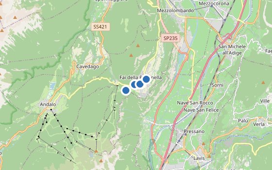 Kartenausschnitt mit den Hotels des Reiseziels