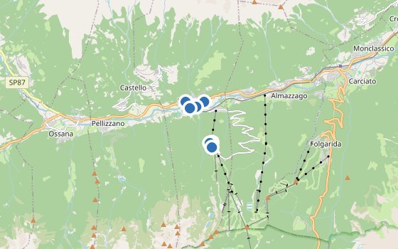 Kartenausschnitt mit den Hotels des Reiseziels