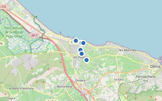 Kartenausschnitt mit den Hotels des Reiseziels
