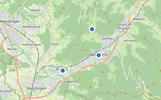 Kartenausschnitt mit den Hotels des Reiseziels
