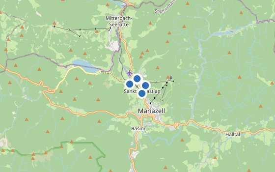 Kartenausschnitt mit den Hotels des Reiseziels