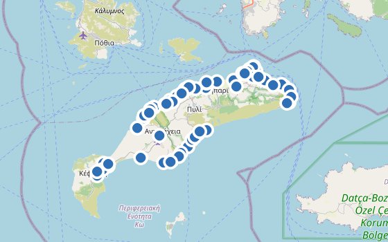 Kartenausschnitt mit den Hotels des Reiseziels