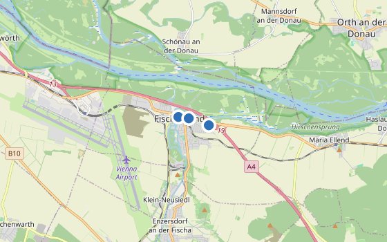 Kartenausschnitt mit den Hotels des Reiseziels