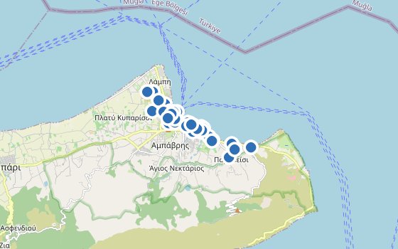 Kartenausschnitt mit den Hotels des Reiseziels