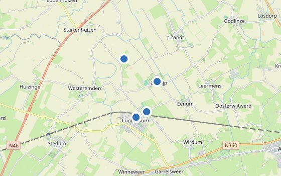 Kartenausschnitt mit den Hotels des Reiseziels