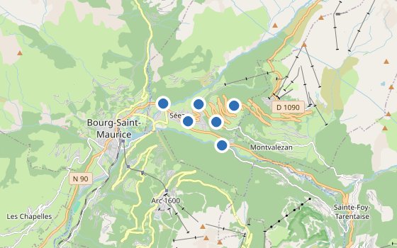 Kartenausschnitt mit den Hotels des Reiseziels