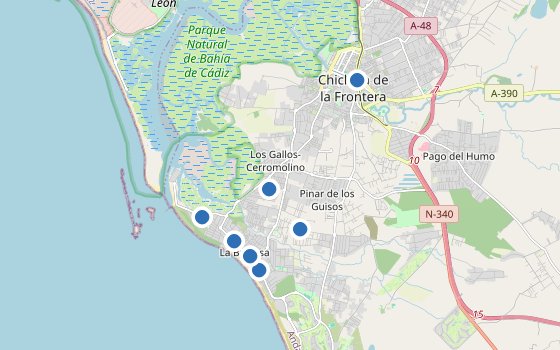Kartenausschnitt mit den Hotels des Reiseziels