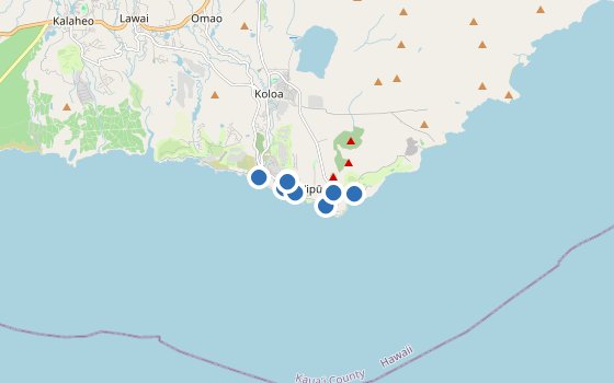 Kartenausschnitt mit den Hotels des Reiseziels