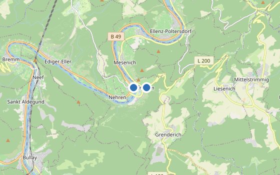 Kartenausschnitt mit den Hotels des Reiseziels