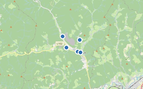 Kartenausschnitt mit den Hotels des Reiseziels