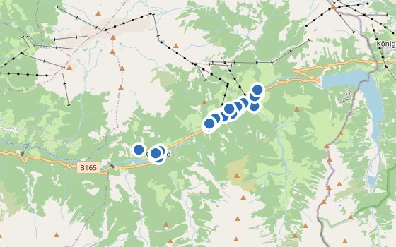 Kartenausschnitt mit den Hotels des Reiseziels