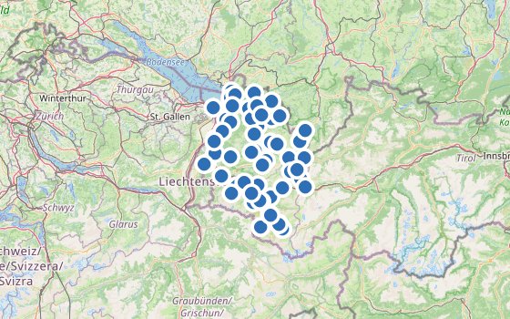 Kartenausschnitt mit den Hotels des Reiseziels