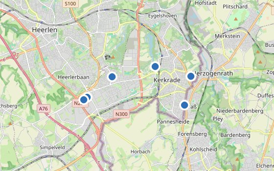 Kartenausschnitt mit den Hotels des Reiseziels
